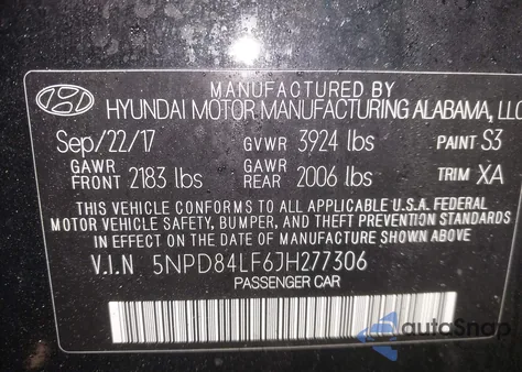 2018 Hyundai Elantra Value Edition z USA, uszkodzony, nr VIN 5NPD84LF6JH277306